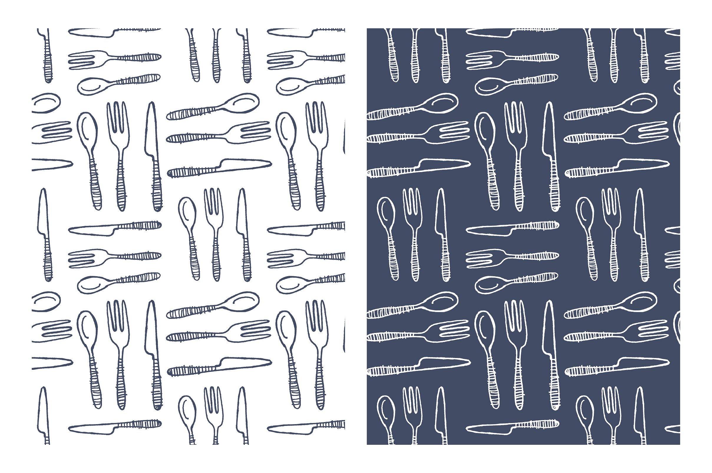 手绘餐具无缝背景Kitchen Pattern #27456