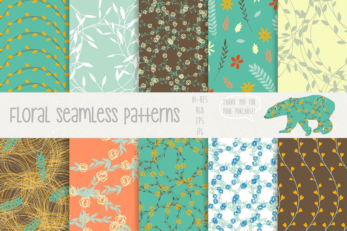 花纹图案背景Floral Seamless Patterns