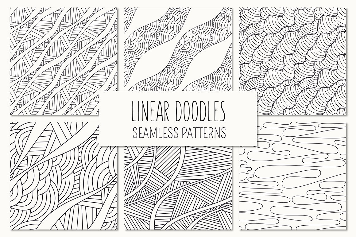 抽象艺术线条纹理无缝背景Linear Doodles. Se