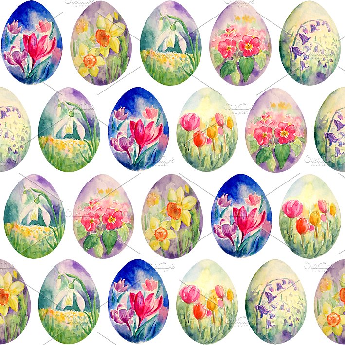 手绘水彩彩蛋设计素材Spring Flower Easter