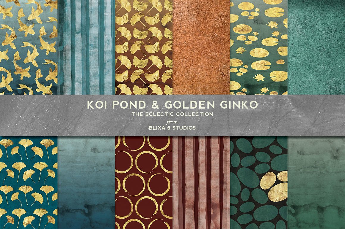 金箔图案无缝背景Koi Pond & Golden