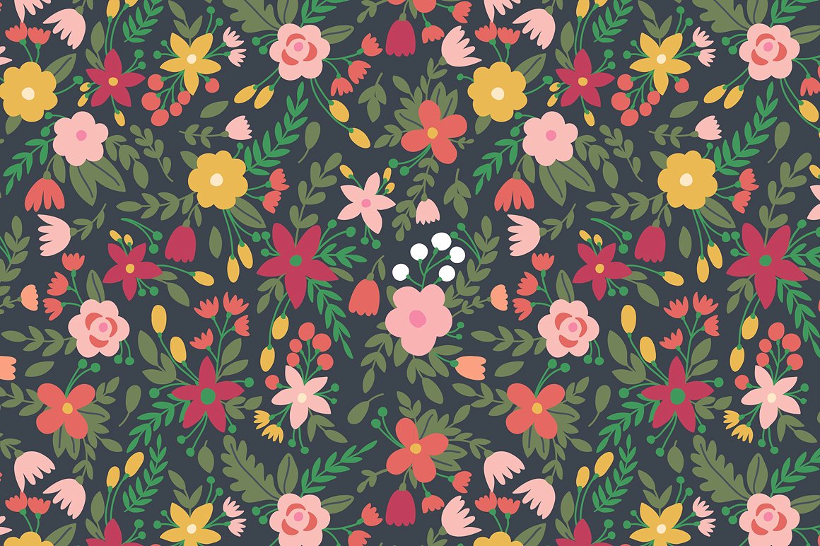 可爱花卉图案无缝背景Floral Pattern #3214
