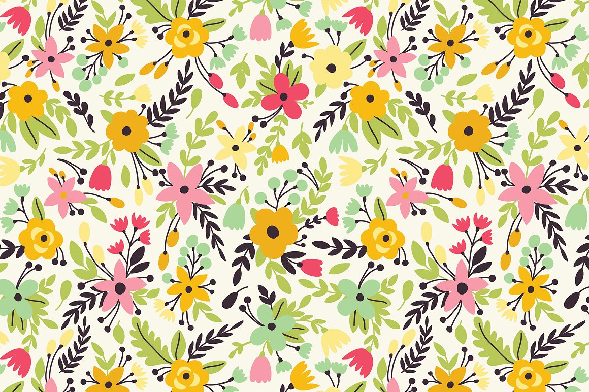 可爱花卉图案无缝背景Floral Pattern #3214