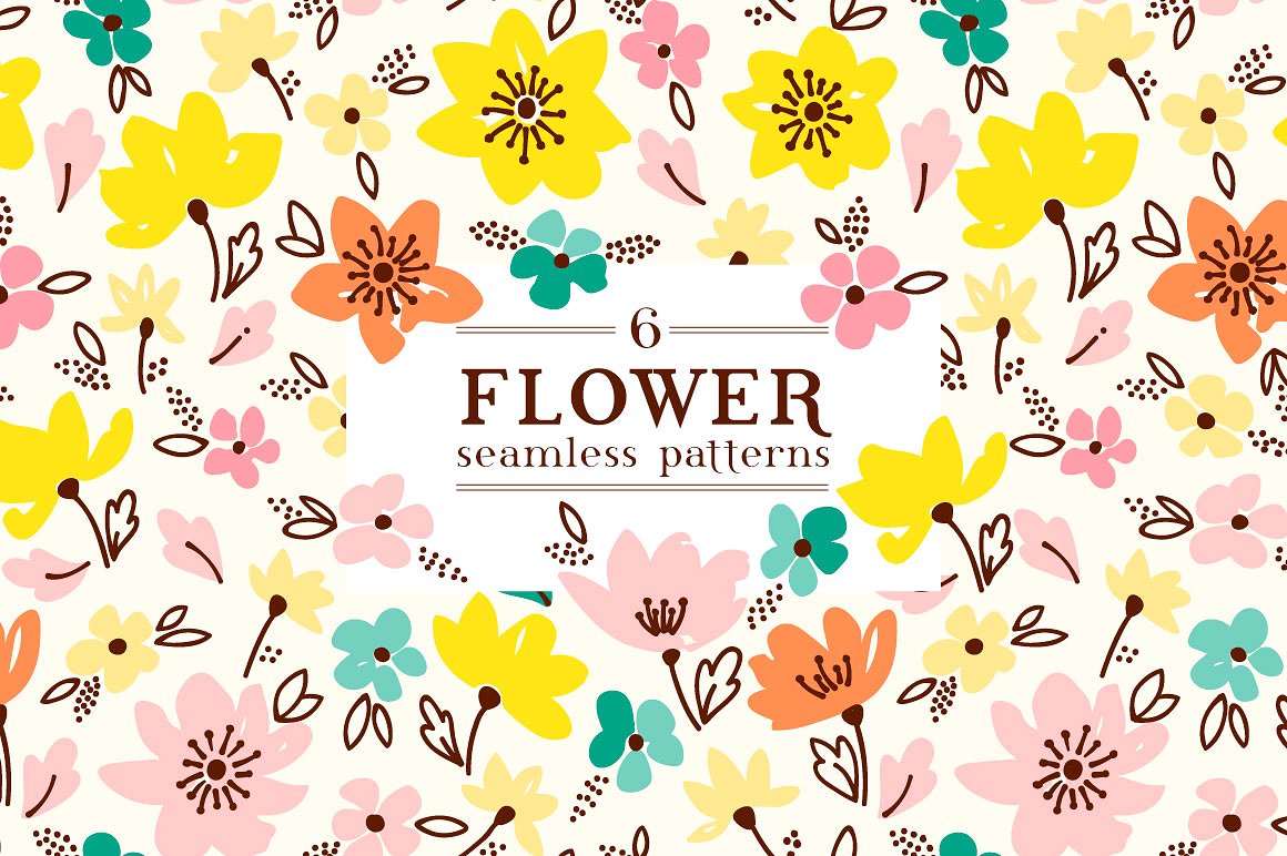 春天手绘花卉植物图案无缝背景Spring floral pa