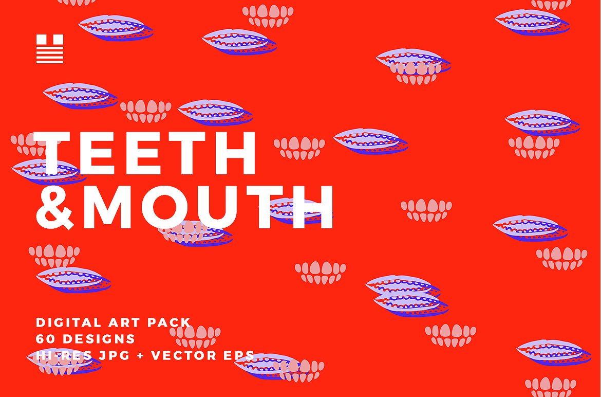 牙齿和嘴巴插图图案无缝背景Teeth & Mouth