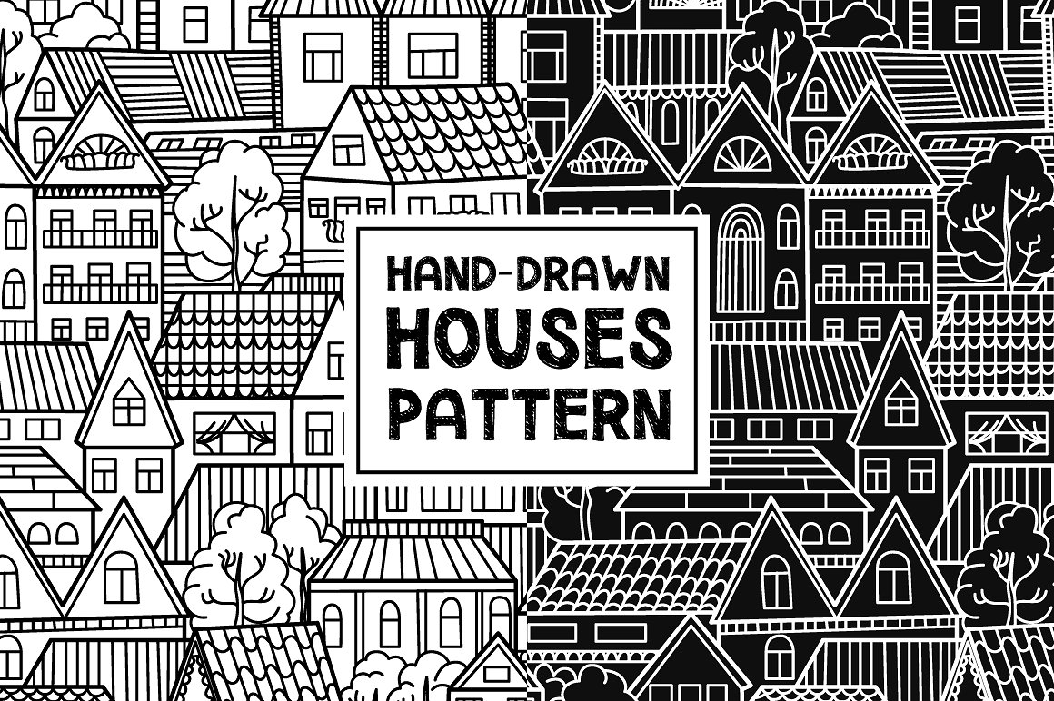 线条房屋图案无缝背景Houses pattern #8062