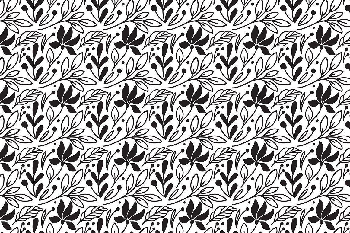 花卉植物剪影图案无缝背景Elegant patterns w