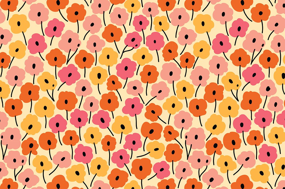 夏季花卉图案无缝图案Simple Floral Patter