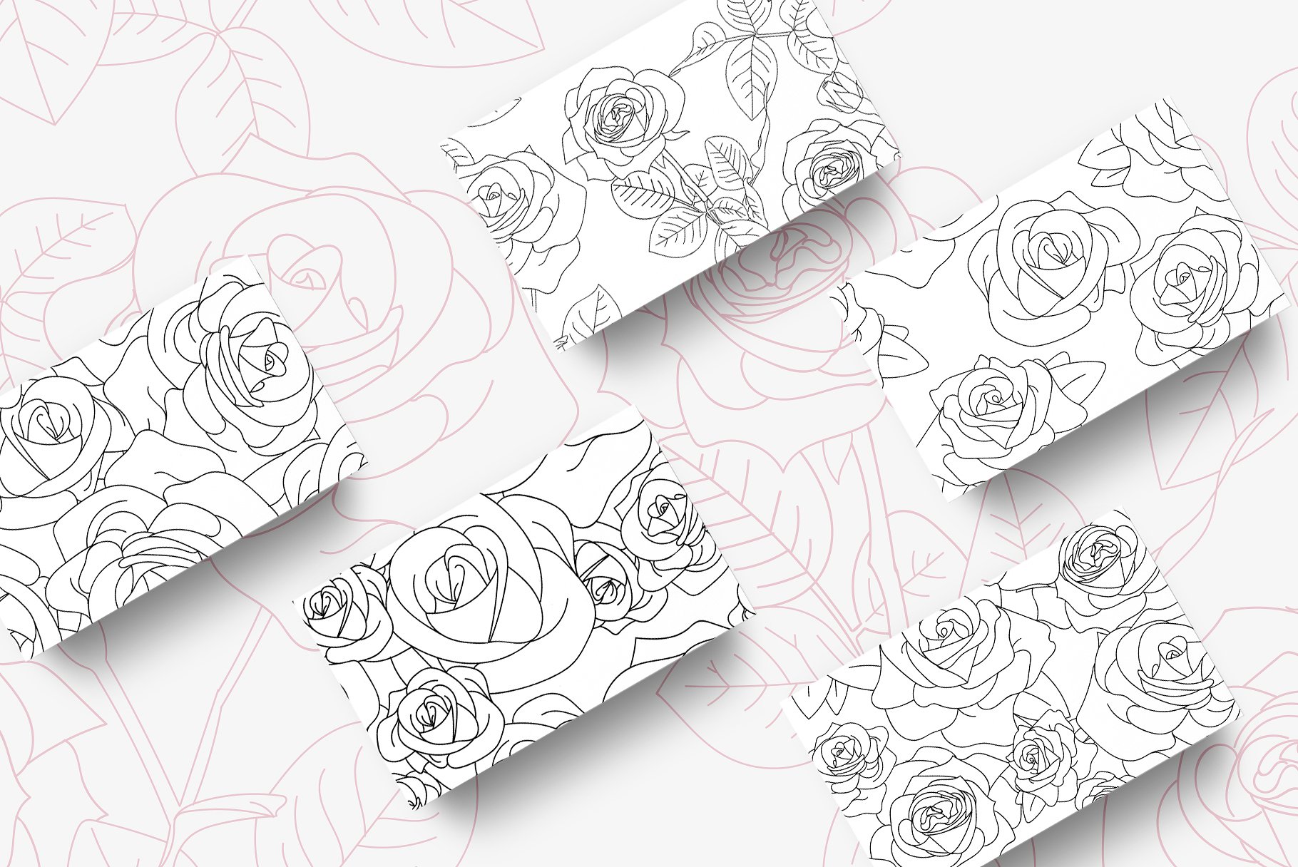玫瑰线稿图案无缝背景Roses Pattern Pack #