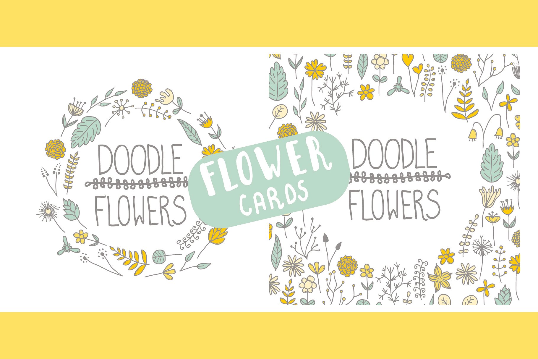 花卉图案无缝背景Doodle flowers bundle