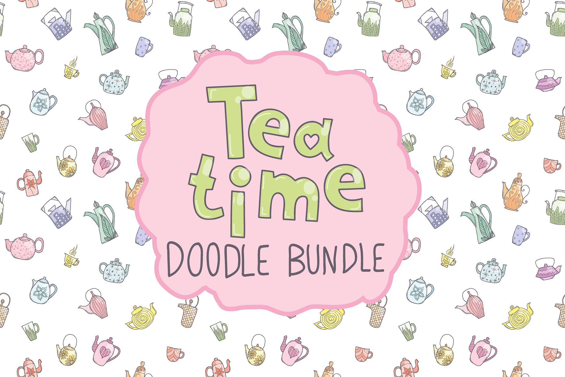 可爱茶具图标无缝背景Tea time doodle bund