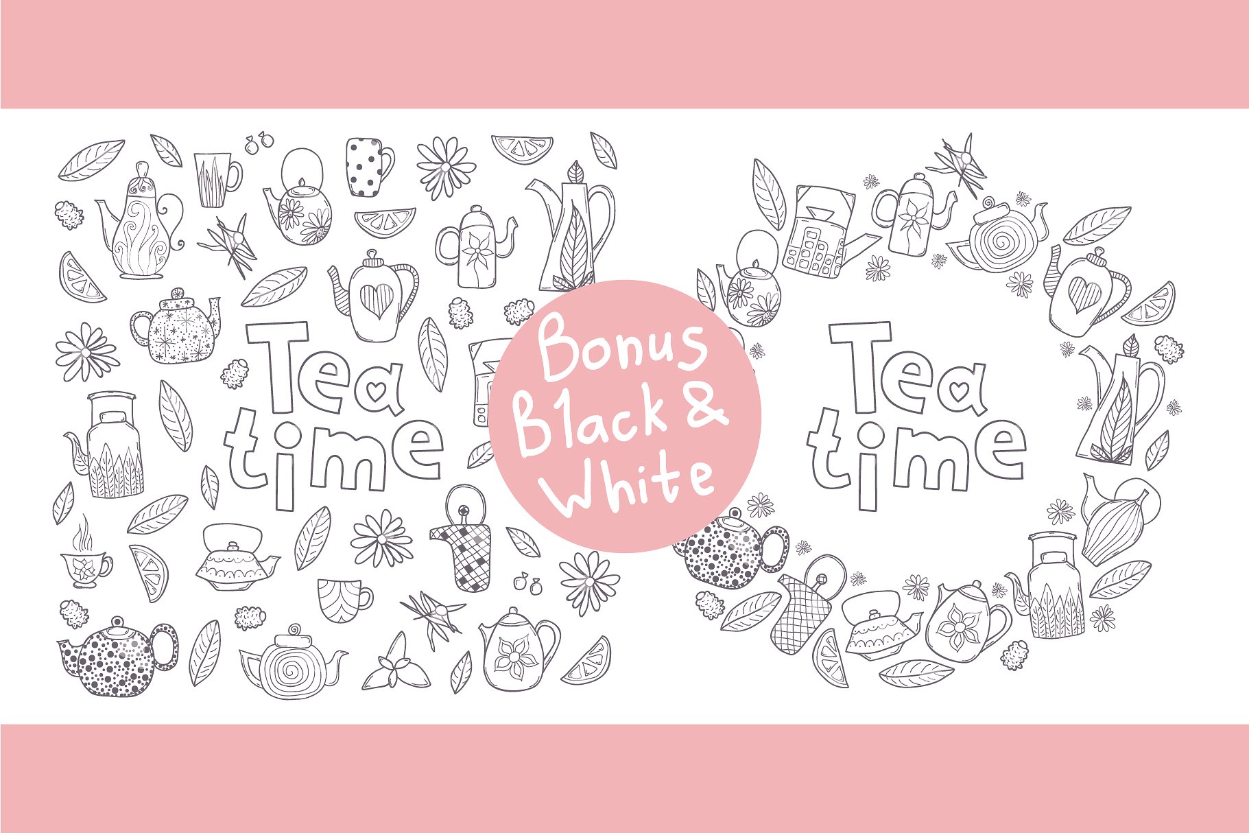 可爱茶具图标无缝背景Tea time doodle bund