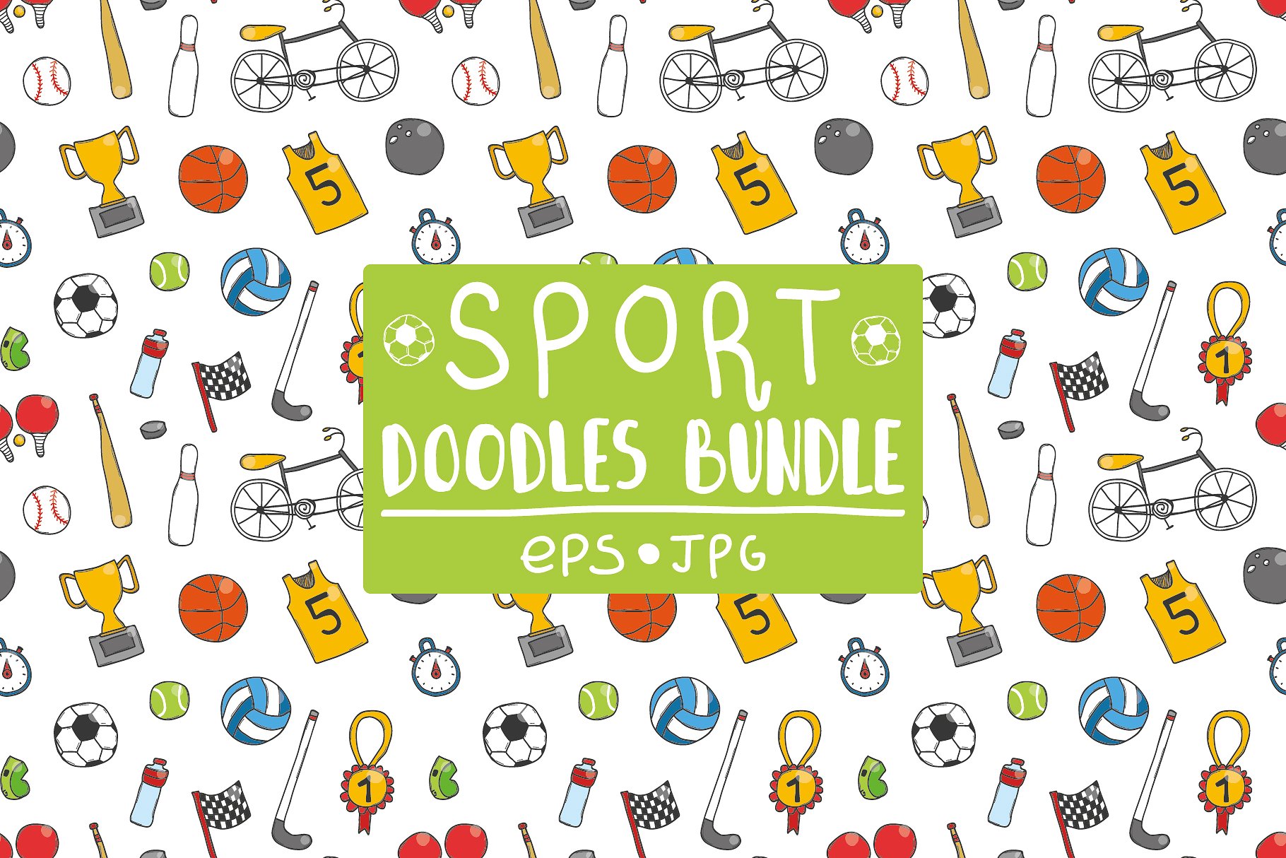 运动图标无缝背景Sports doodle bundle.#