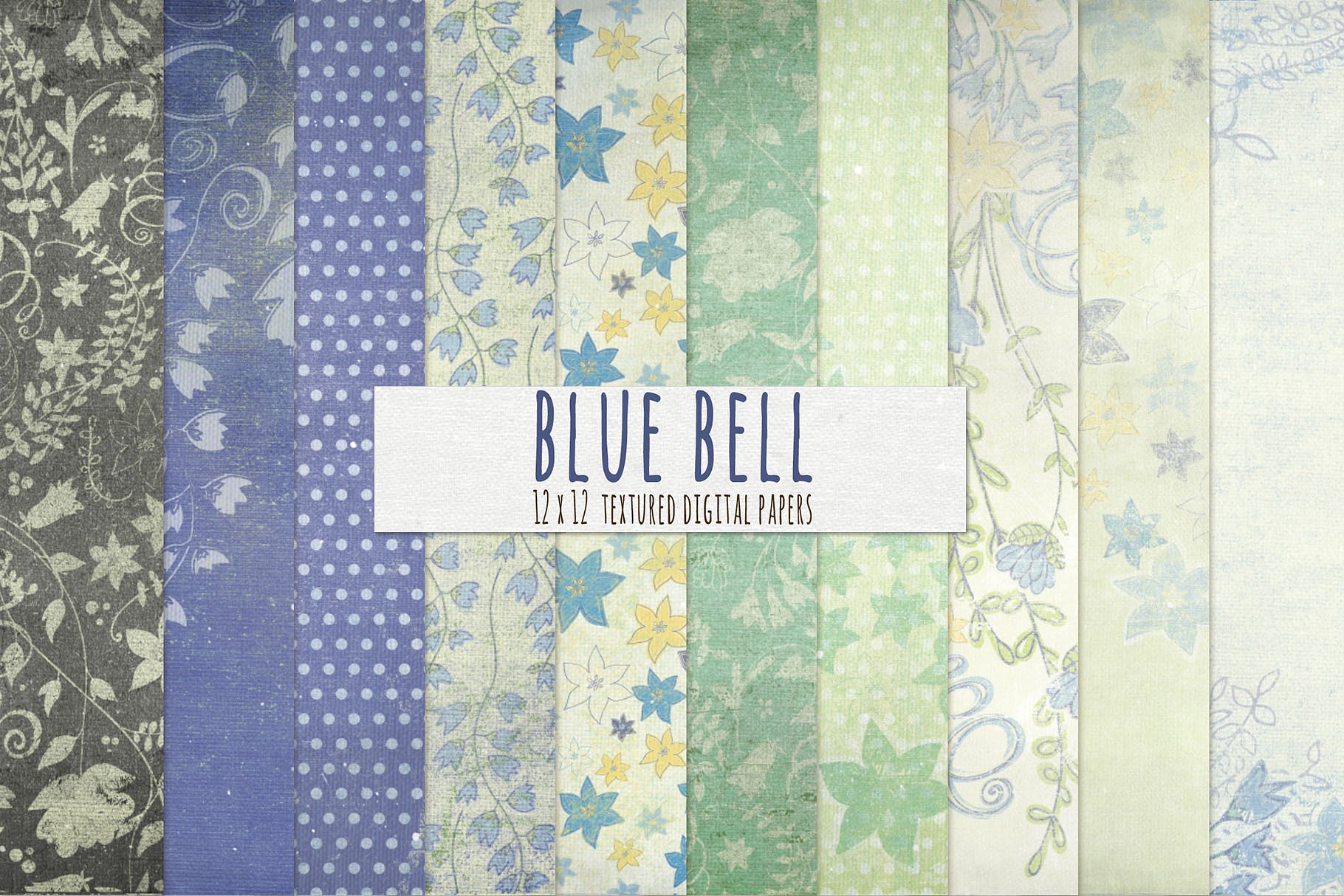 复古图案无缝背景Blue Bell Floral Textu