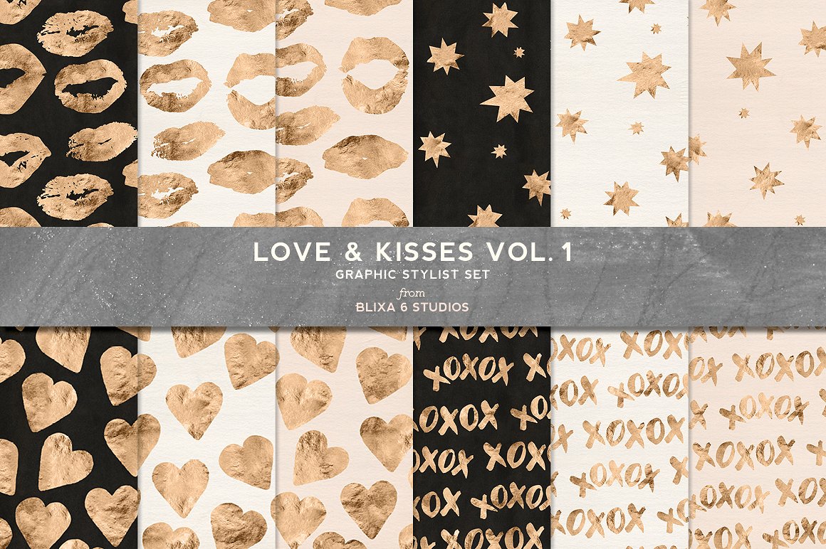 金箔图案无缝背景Love & Kisses Vol.