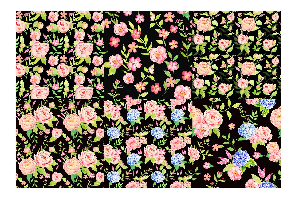 水彩手绘花卉图案无缝背景Peach Peony, Hydra