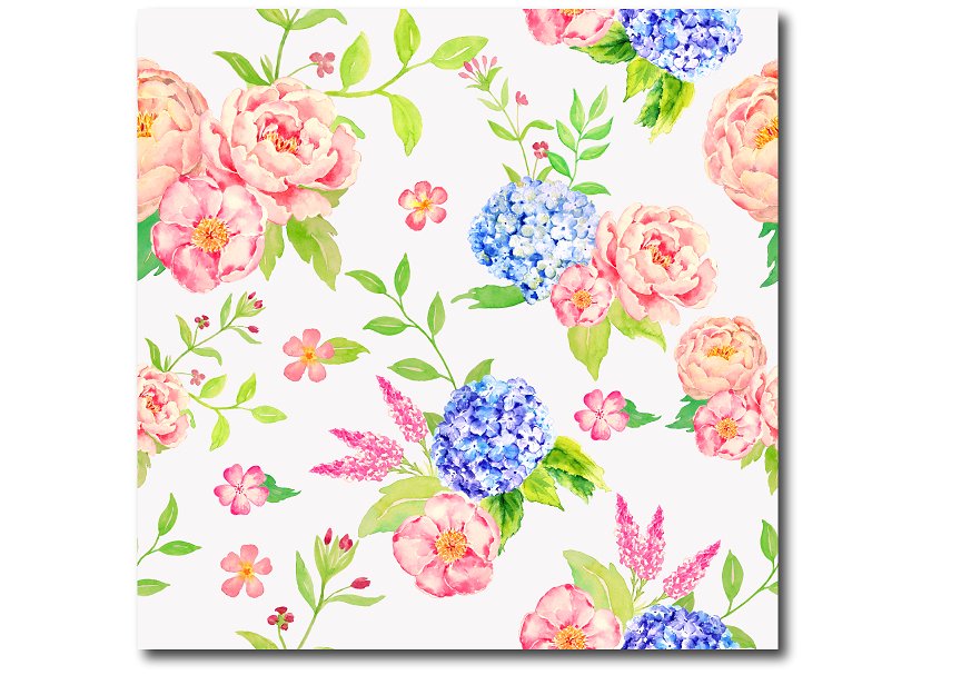 水彩手绘花卉图案无缝背景Peony & Hydran