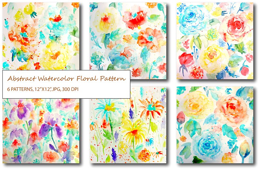 手绘抽象水彩花卉图案背景Watercolor Abstrac