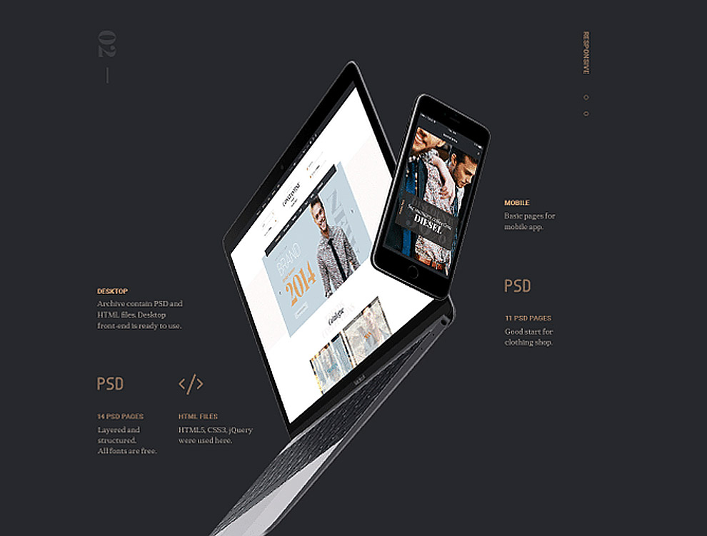 黑色时尚大气电子商务购物类网页模板PSD设计素材Consta