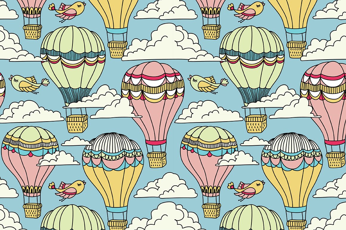 可爱气球/天空/飞鸟插图剪贴画素材 Air baloons