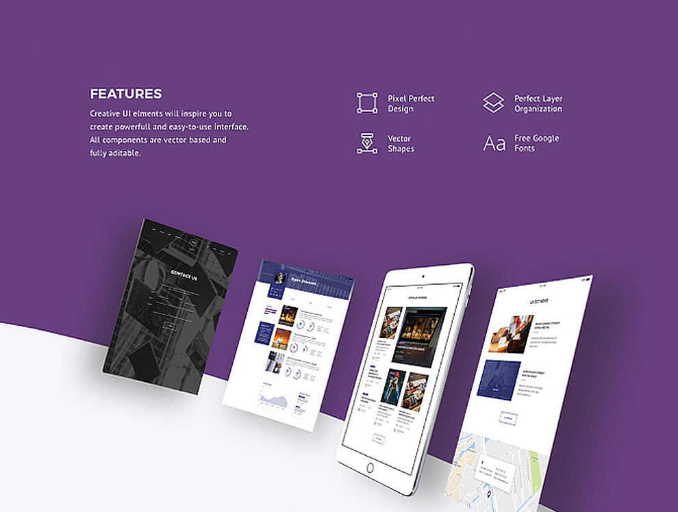 一款紫色现代且非常实用基于Sketch的响应式全站页面网页模