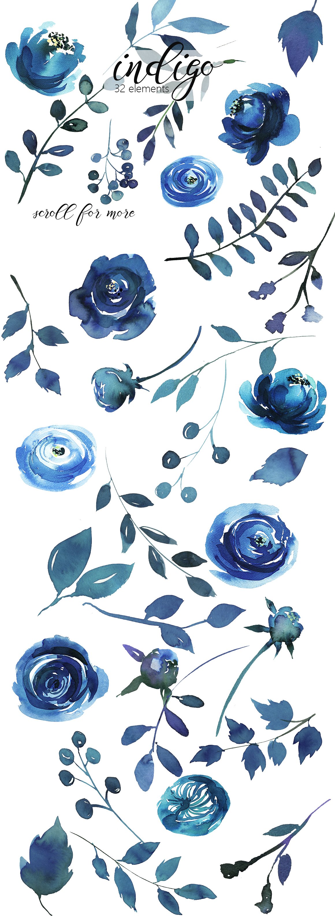 Indigo Blue Watercolor Flowers