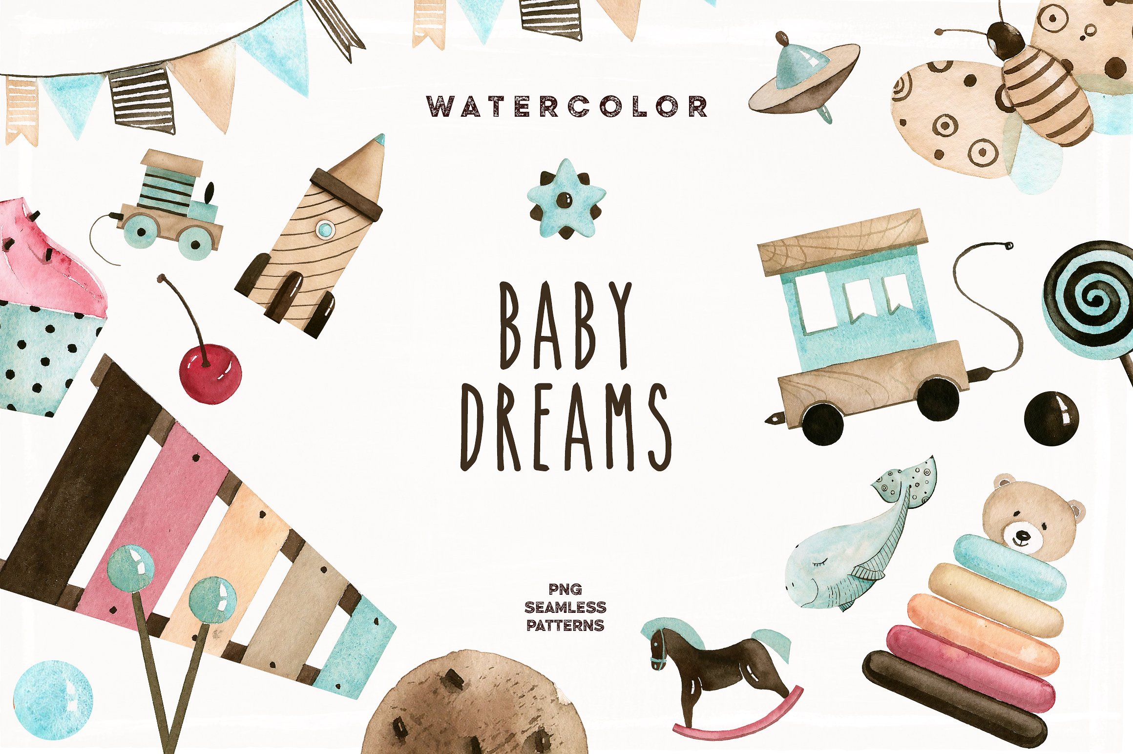 水彩玩具设计素材Watercolor Baby Dreams