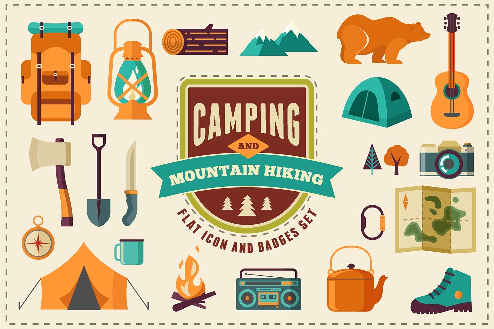 野外露营平面图标Camping -amp; Hiking f
