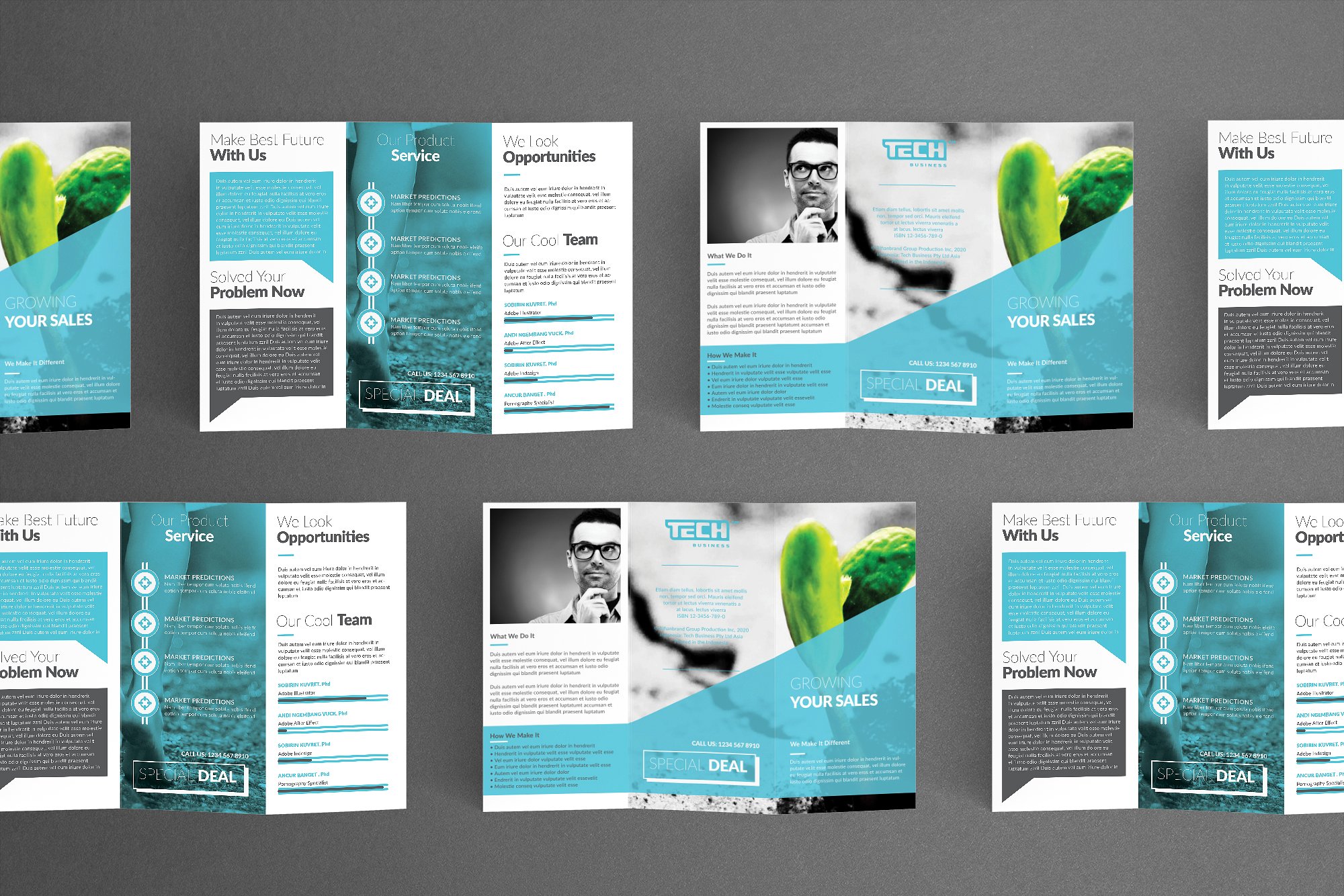 企业宣传册三折页小册子蓝色风格多格式设计模版 Trifold