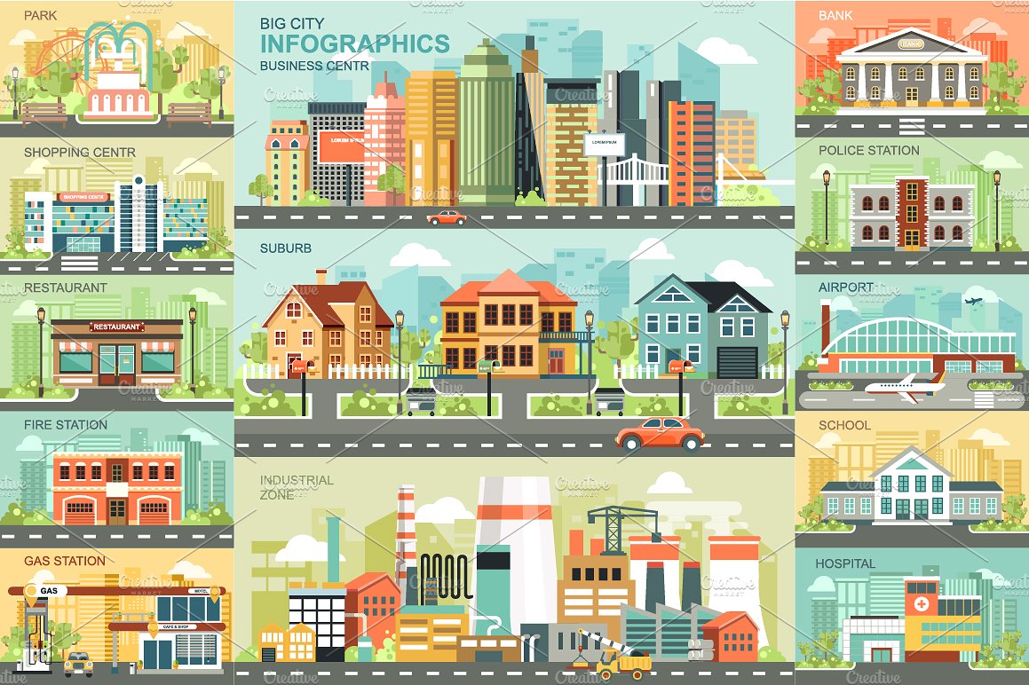 Green City Flat Infographics