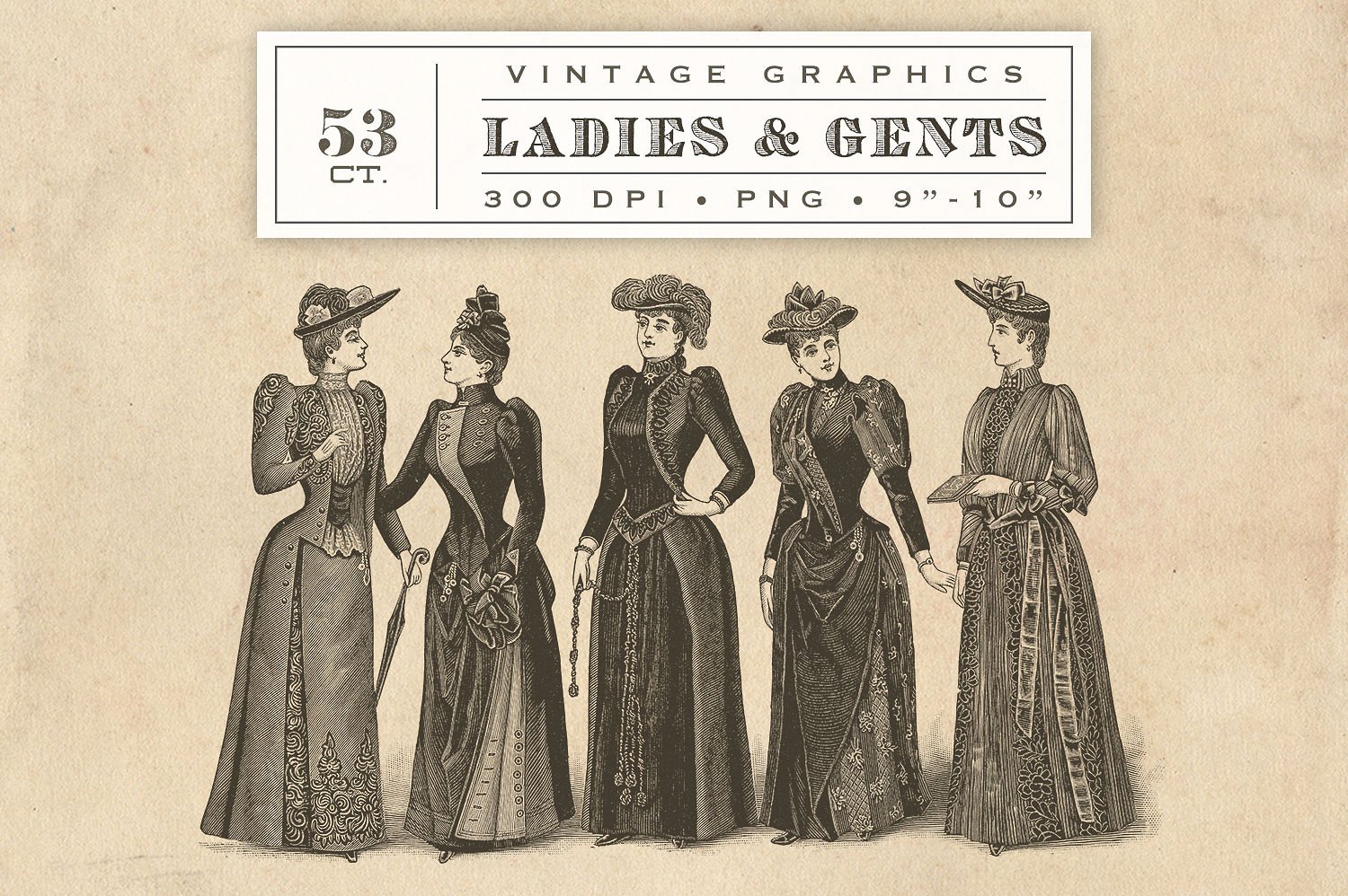 复古肖像图形素材Vintage Ladies & G