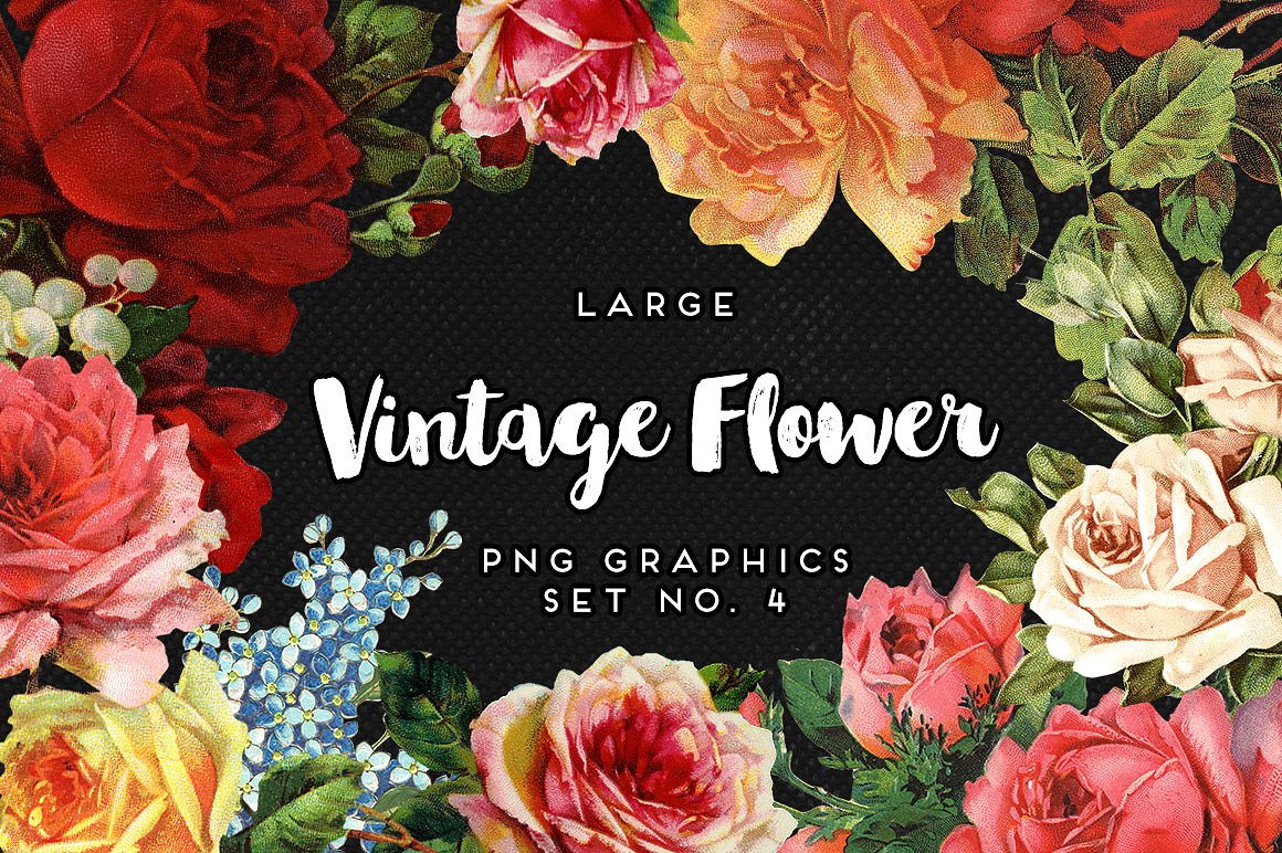 复古花卉图形设计素材Large Vintage Flower