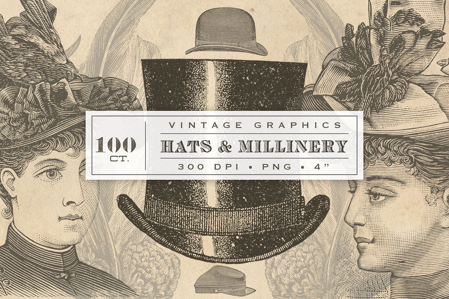 复古帽子设计素材Vintage Hats & Mil