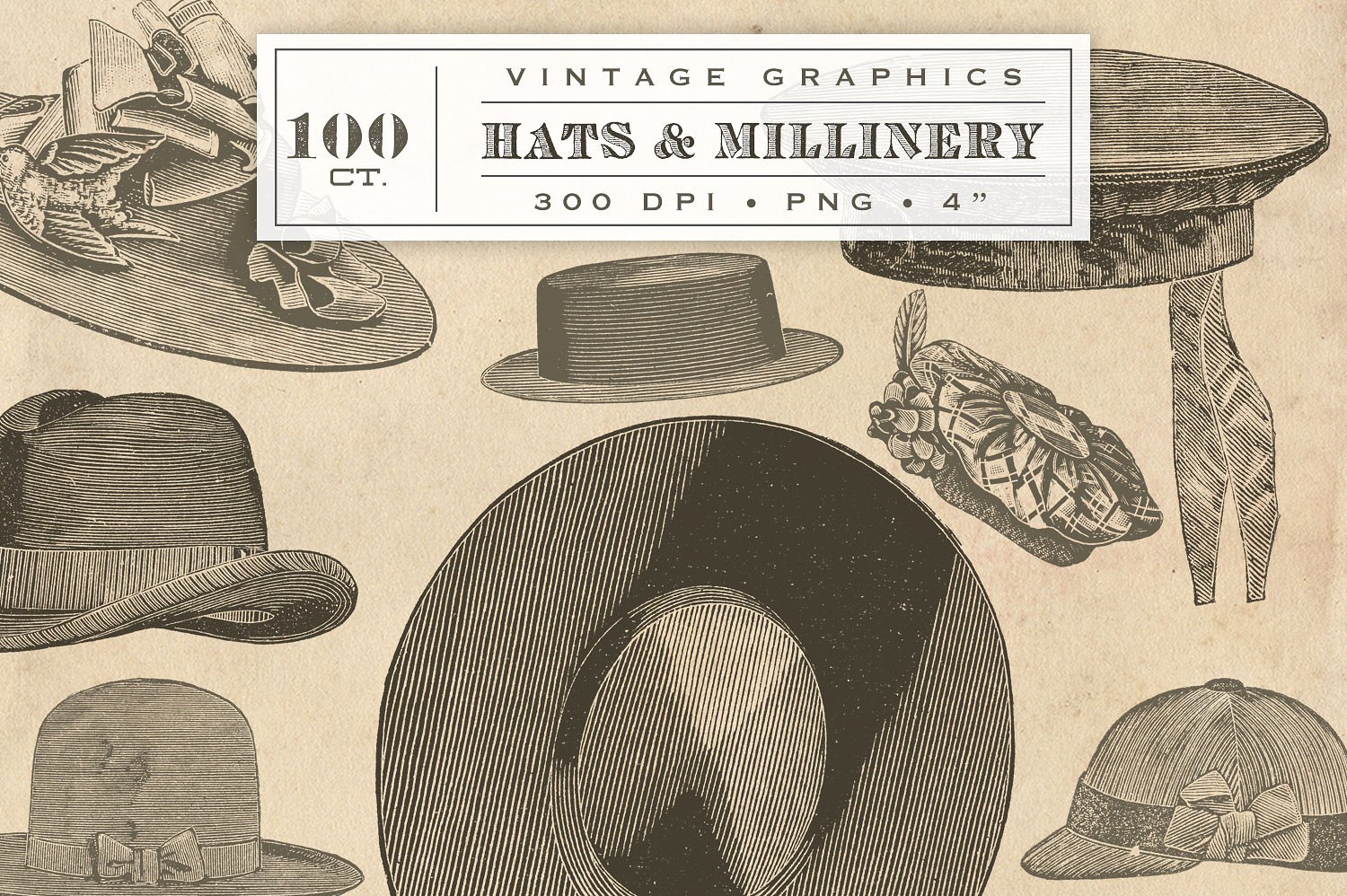 复古帽子设计素材Vintage Hats & Mil