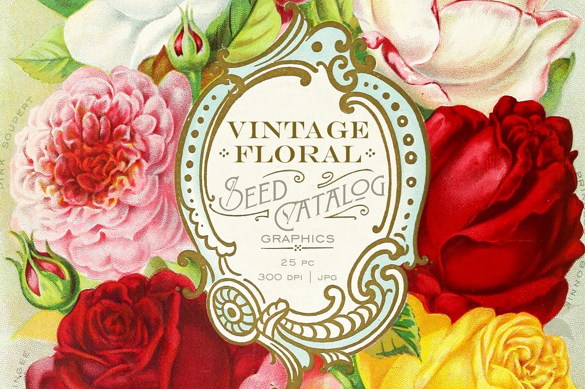 复古花卉设计素材Vintage Floral Seed Ca