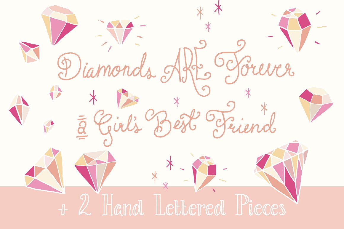 手绘钻石图案设计素材Pink Diamonds Clip A