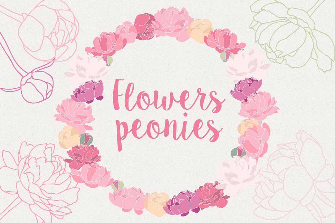 手绘牡丹花设计元素Flower Peonies Pro