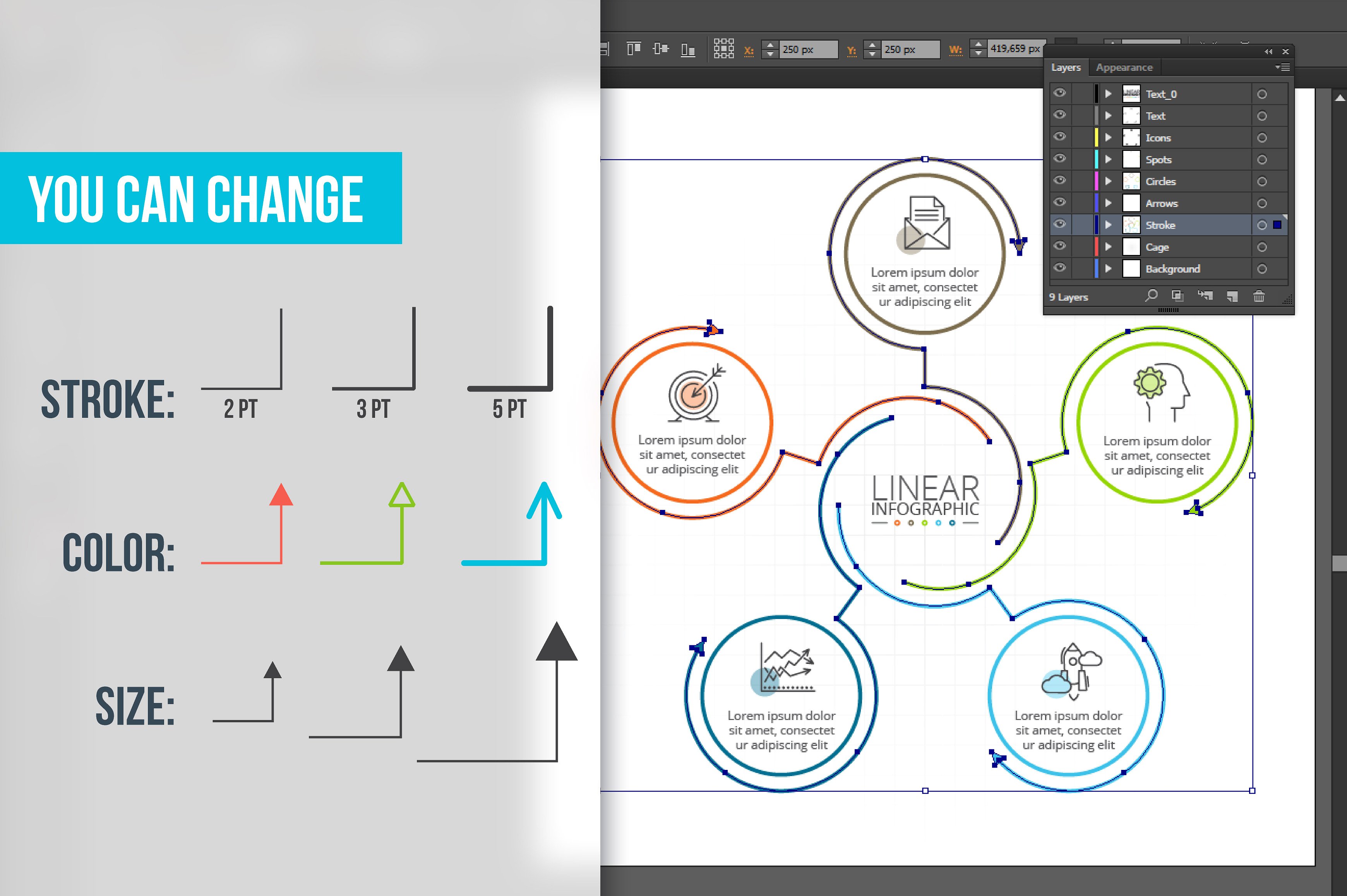 Linear elements for infographi