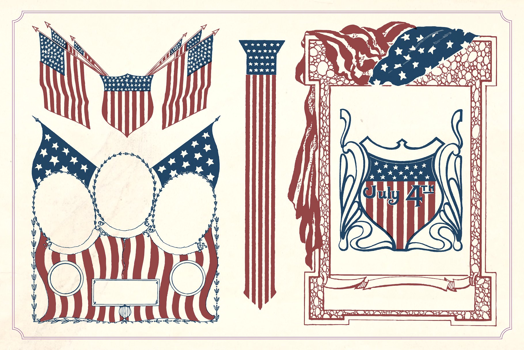 矢量美国国旗插图Vintage 4th of July il