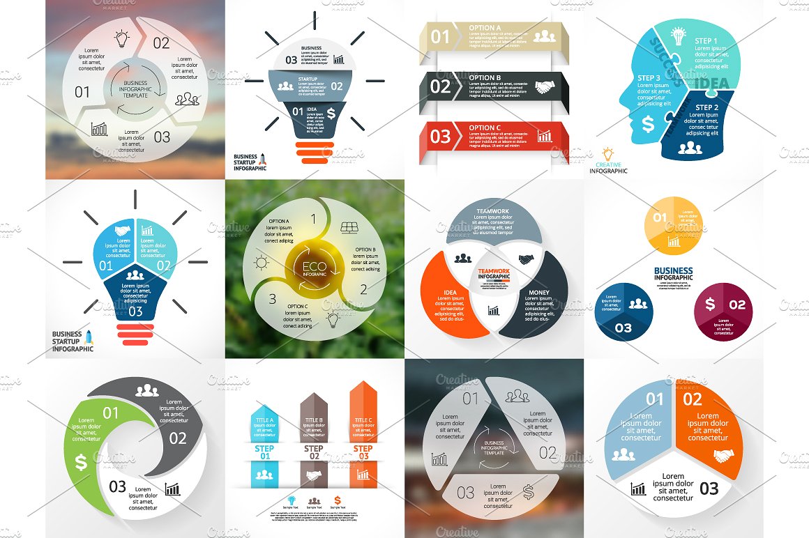 3 Steps Infographics Set