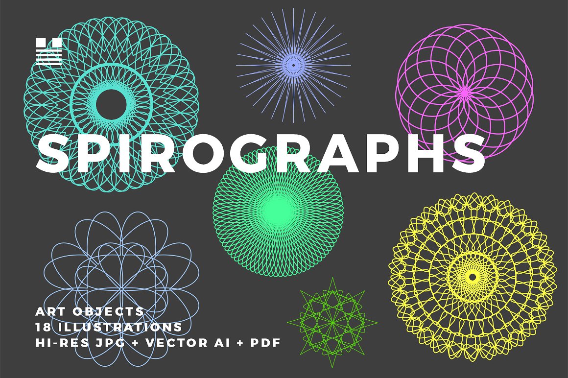 螺旋式插图设计元素Spirographs Vector Se