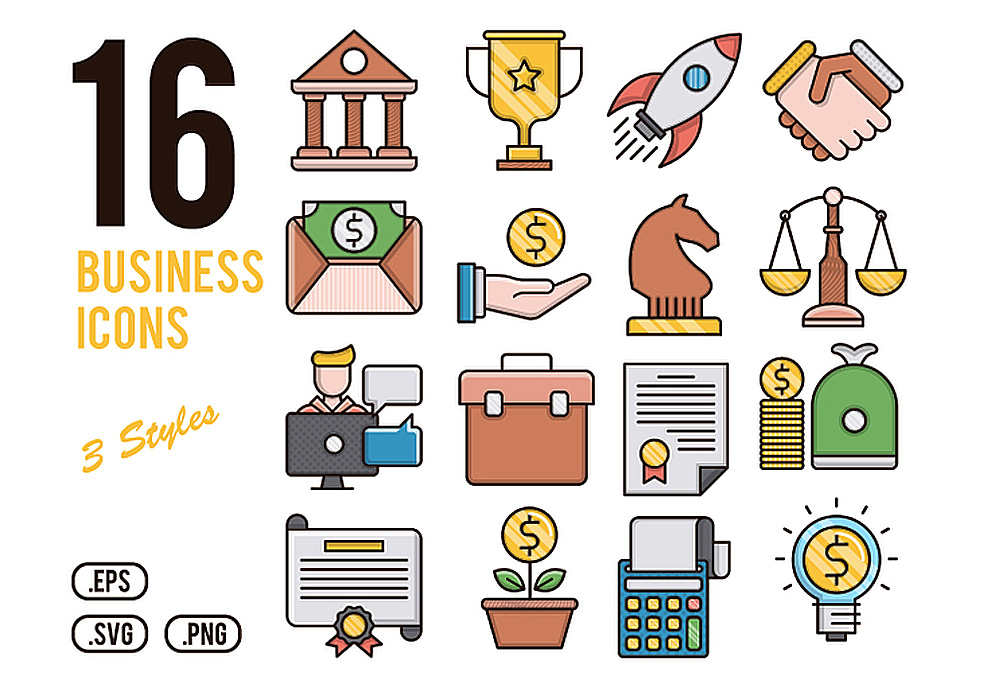 16个金融商务业务矢量图标集Business Icons