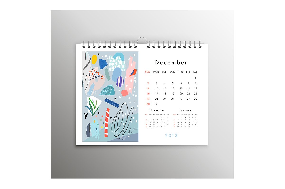 手绘抽象艺术图案日历模板2018 CALENDARS set