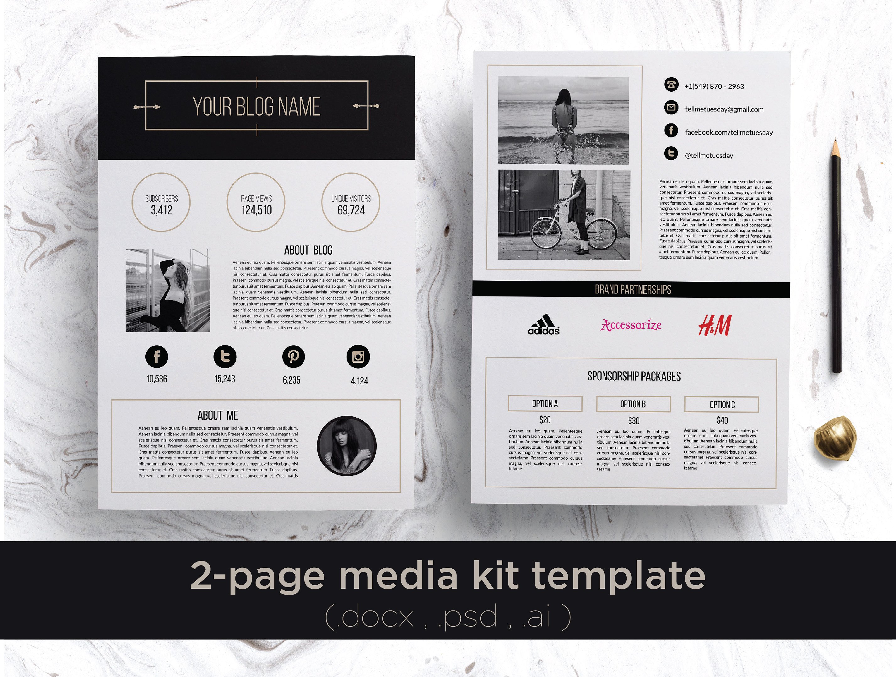 中性色简历设计模板2 page media kit temp