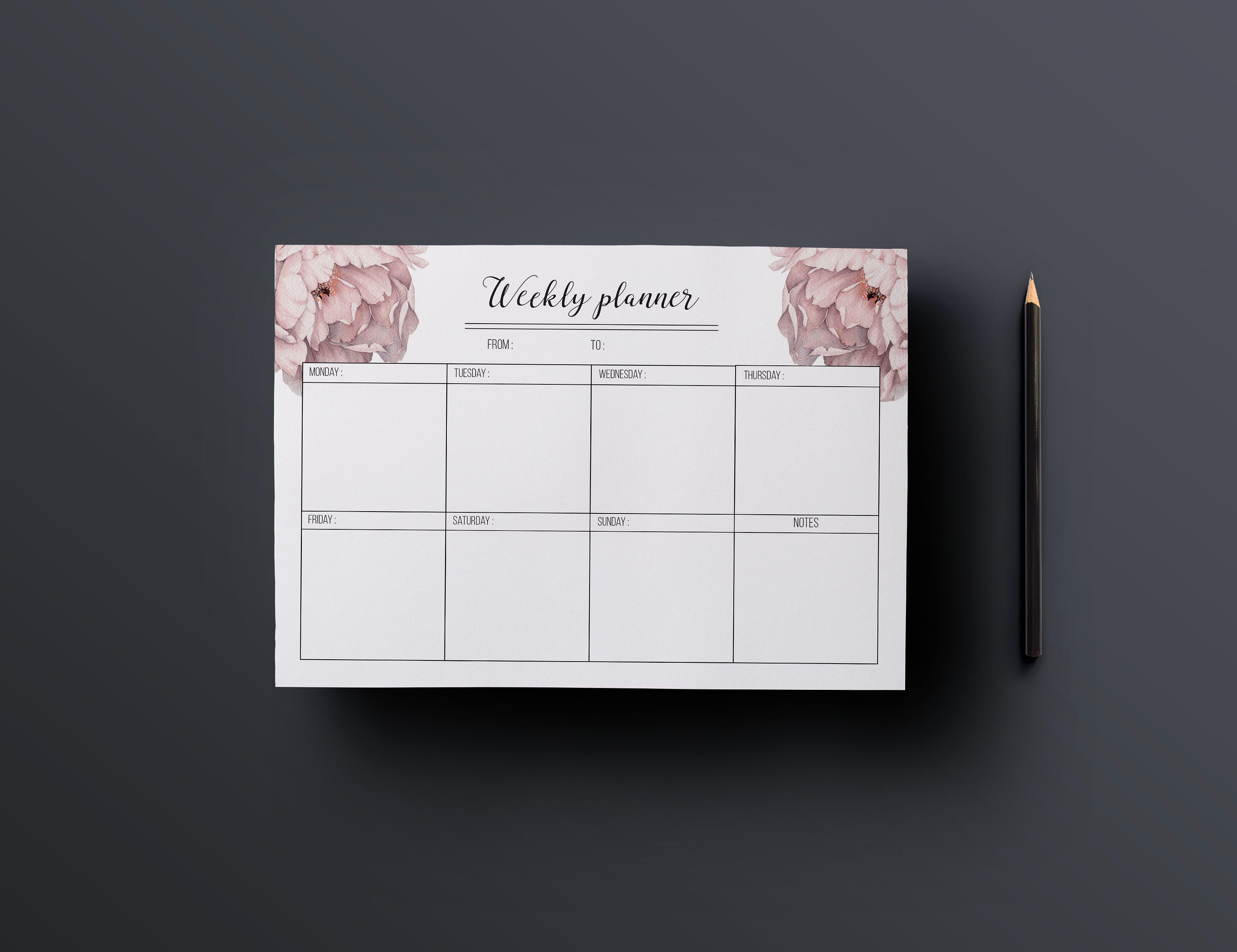 花卉元素图表表格设计模板Weekly planner , d