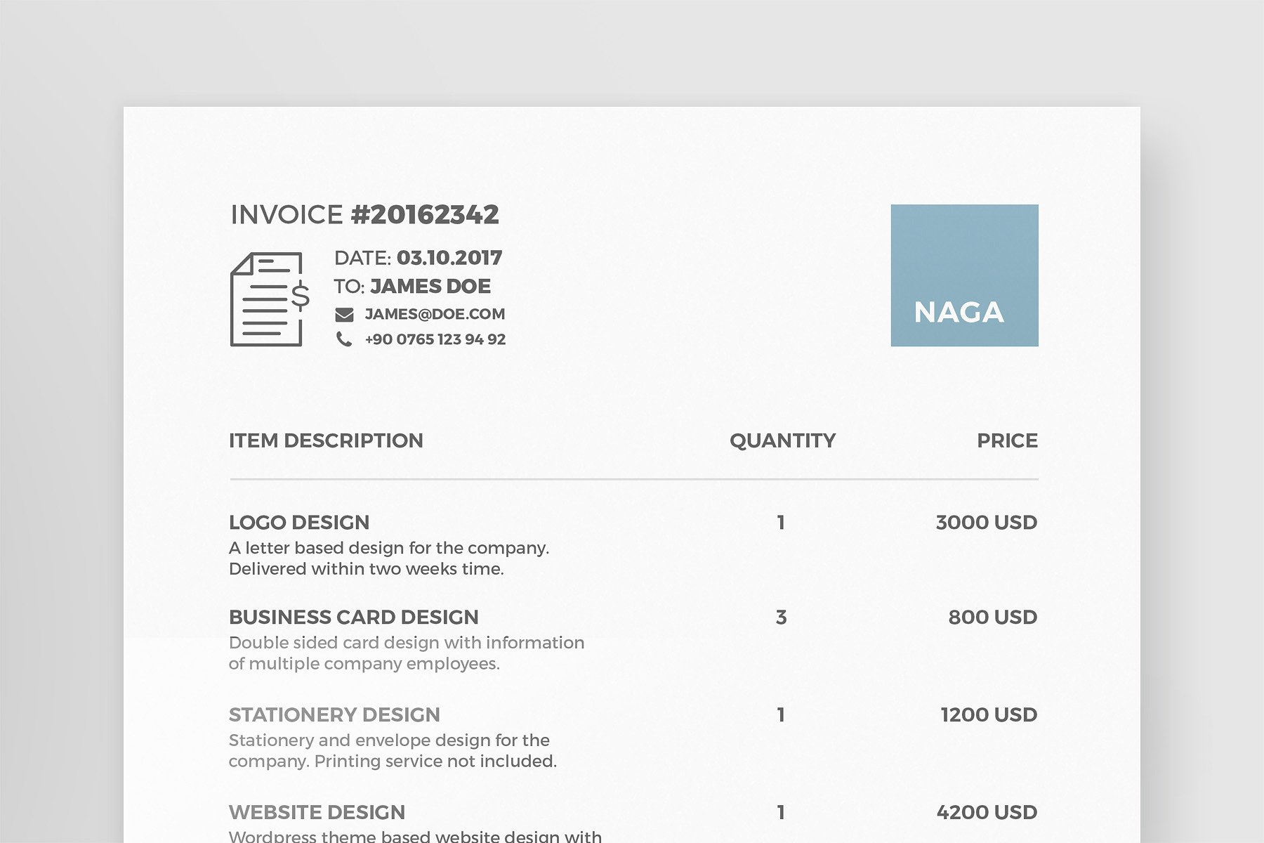 简约简历设计素材Naga - Invoice Templat