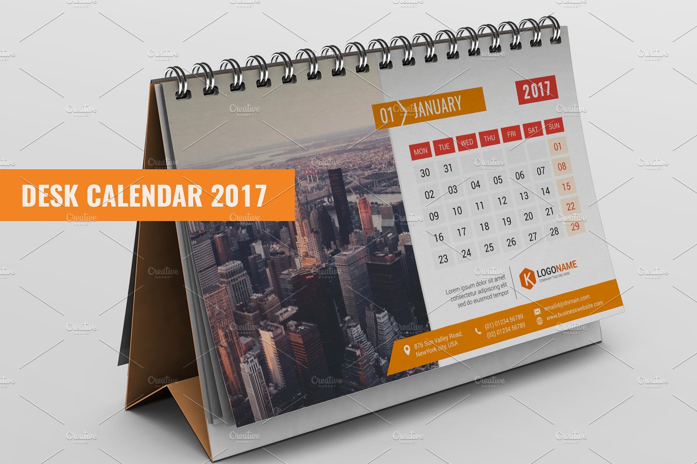 时尚简约日历设计模板Desk Calendar 2017