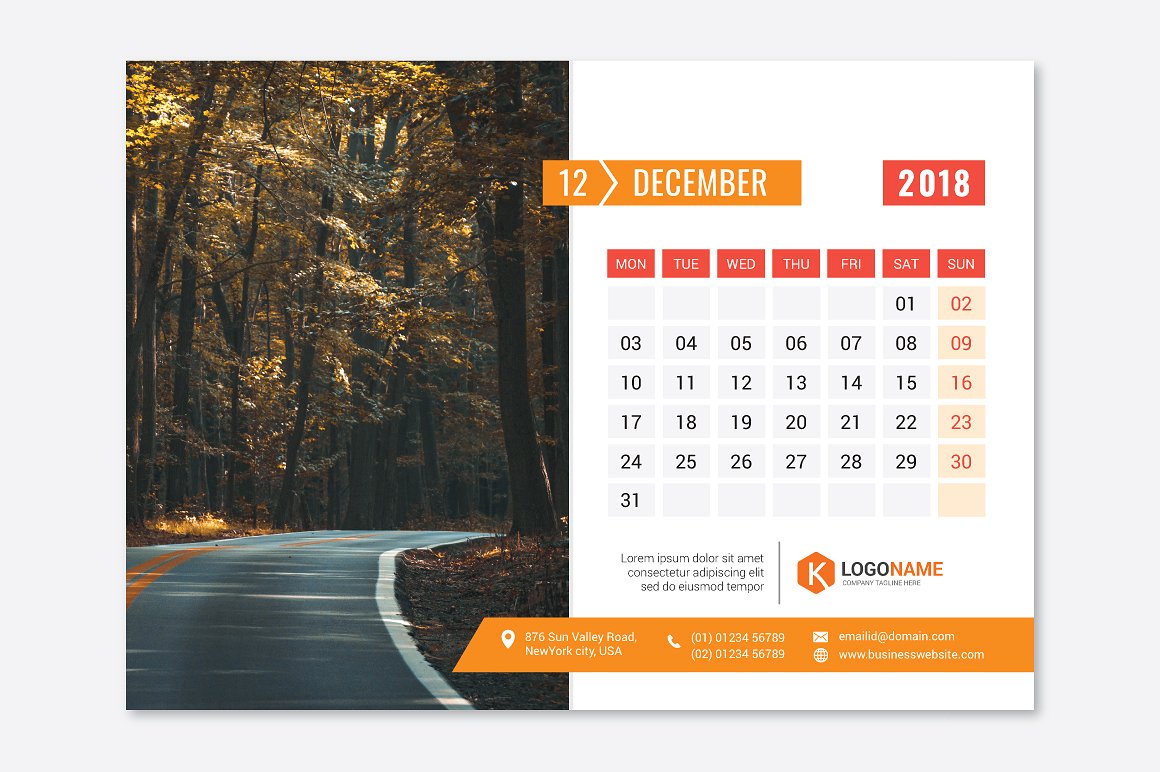 2018时尚简约日历设计模板Desk Calendar 20