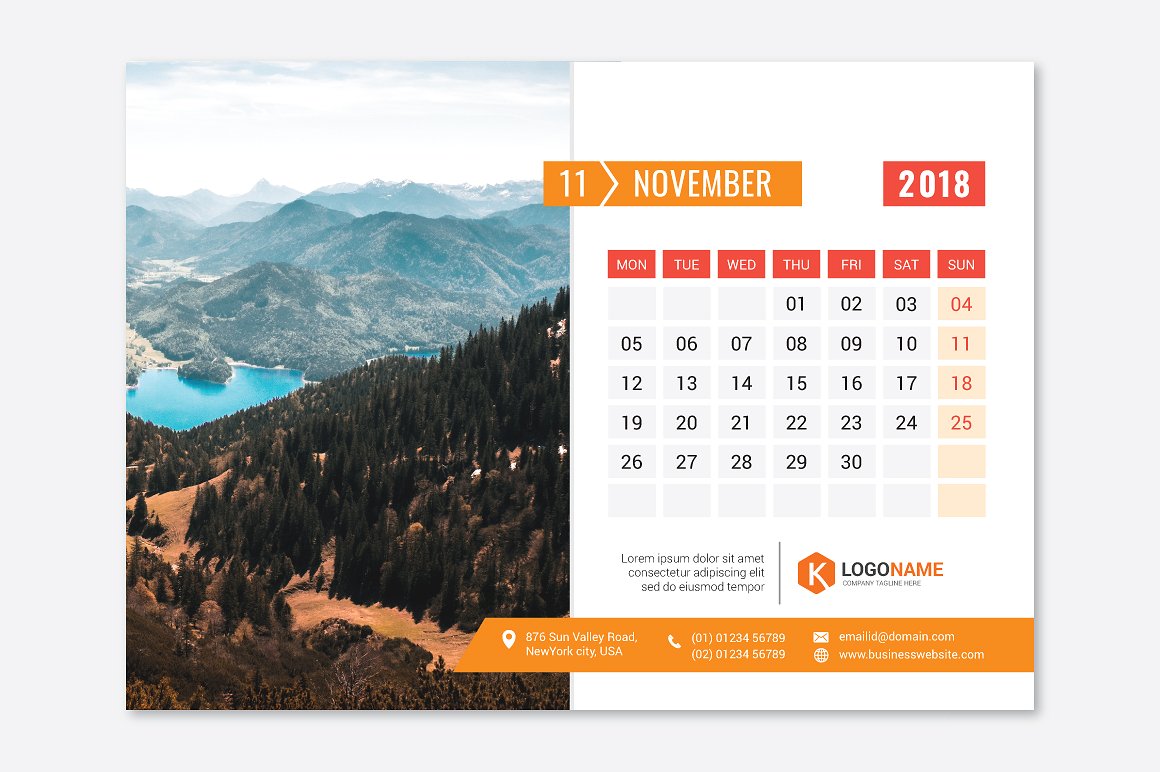 2018时尚简约日历设计模板Desk Calendar 20