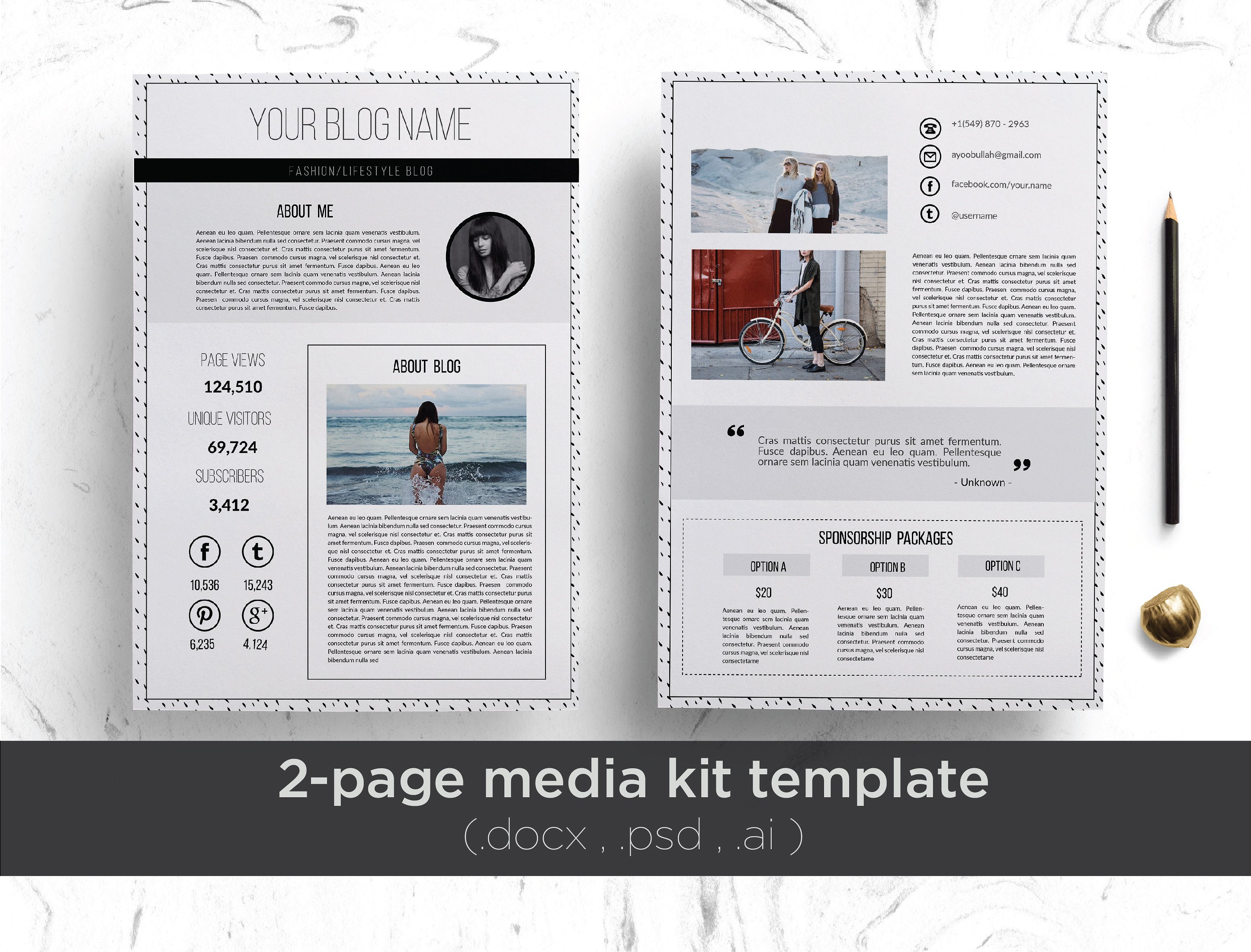 媒体博客设计素材工具包Elegant 2-page medi